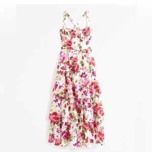 Floral lace-up back tiered maxi dress